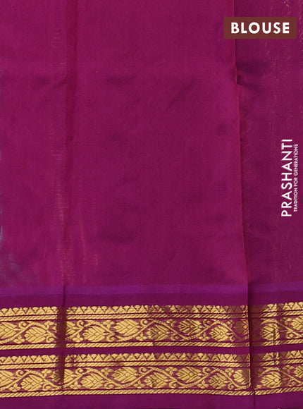 Silk cotton saree teal green and purple with allover kalamkari prints and korvai zari woven border