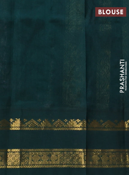 Silk cotton saree lavender and bottle green with allover kalamkari prints and korvai zari woven border
