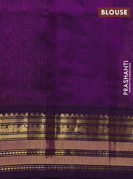 Silk cotton saree mustard yellow and purple with allover kalamkari prints and korvai zari woven border
