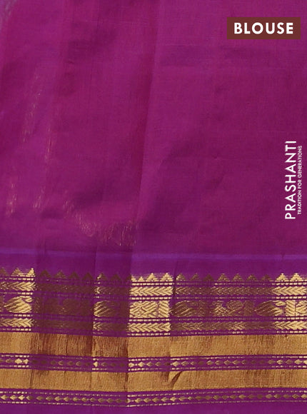 Silk cotton saree teal green and purple with allover kalamkari prints and korvai zari woven border