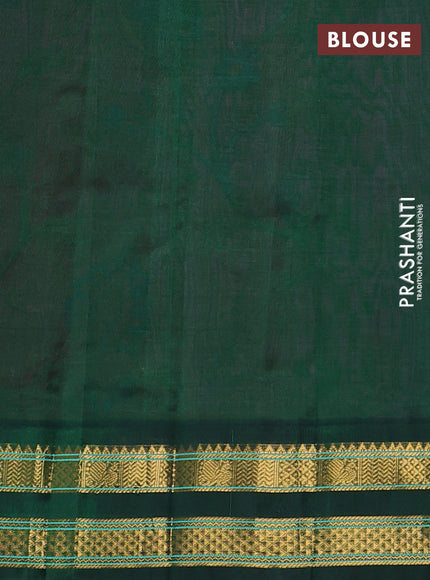 Silk cotton saree dark pink and bottle green with allover kalamkari prints and korvai zari woven border