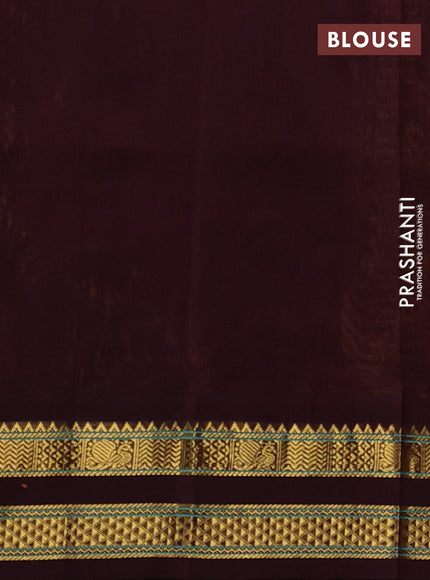 Silk cotton saree mustard yellow and coffee brown with allover pichwai prints and korvai zari woven border