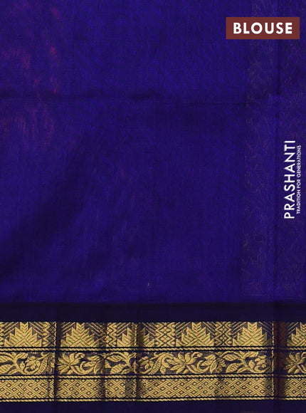 Silk cotton saree peach pink and navy blue with allover kalamkari prints and korvai zari woven border