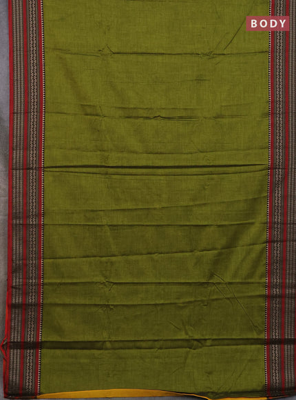Narayanpet cotton saree light green and maroon with plain body and thread woven border