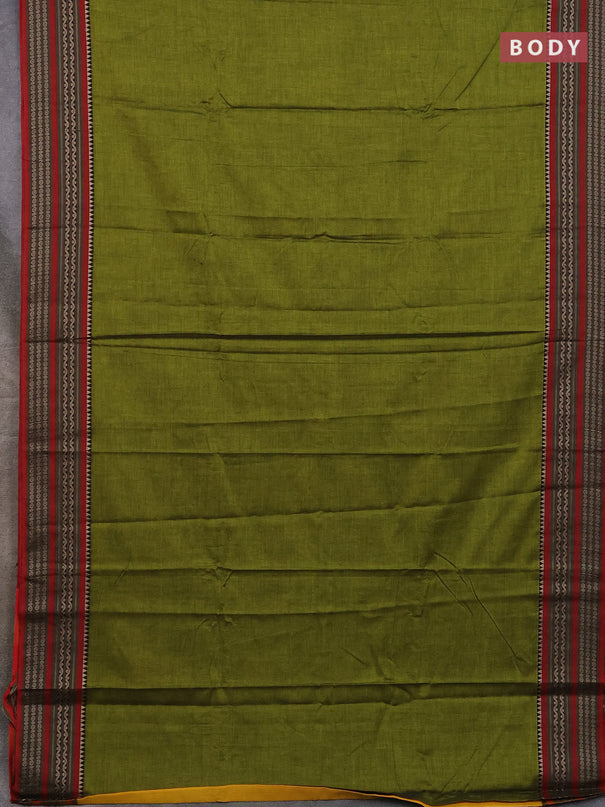 Narayanpet cotton saree light green and maroon with plain body and thread woven border