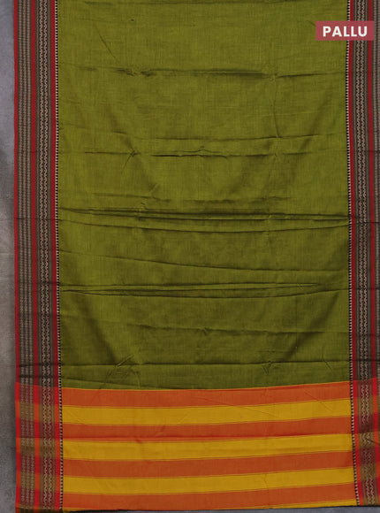 Narayanpet cotton saree light green and maroon with plain body and thread woven border
