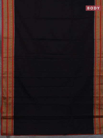 Narayanpet cotton saree black and orange with plain body and thread woven border