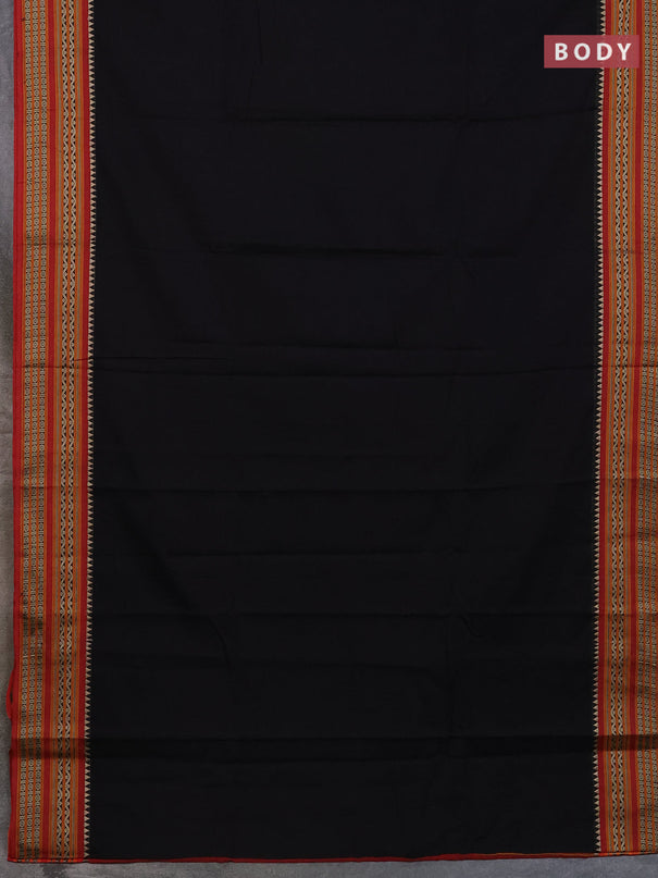 Narayanpet cotton saree black and orange with plain body and thread woven border