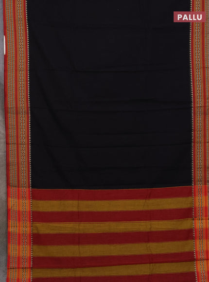 Narayanpet cotton saree black and orange with plain body and thread woven border