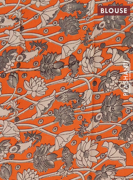 Narayanpet cotton saree black and orange with plain body and thread woven border