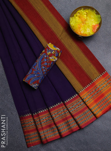 Narayanpet cotton saree violet and maroon with plain body and thread woven border