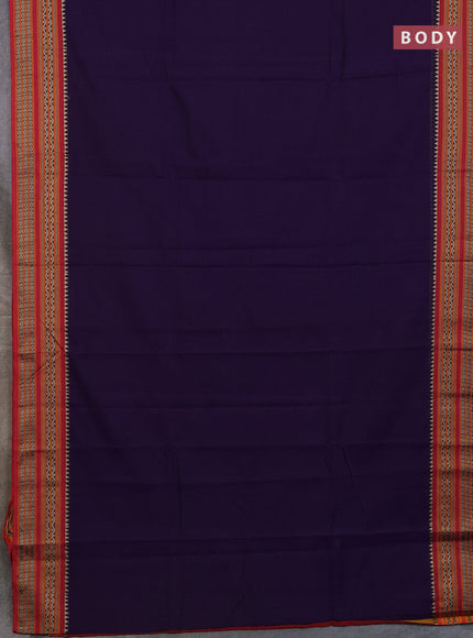 Narayanpet cotton saree violet and maroon with plain body and thread woven border