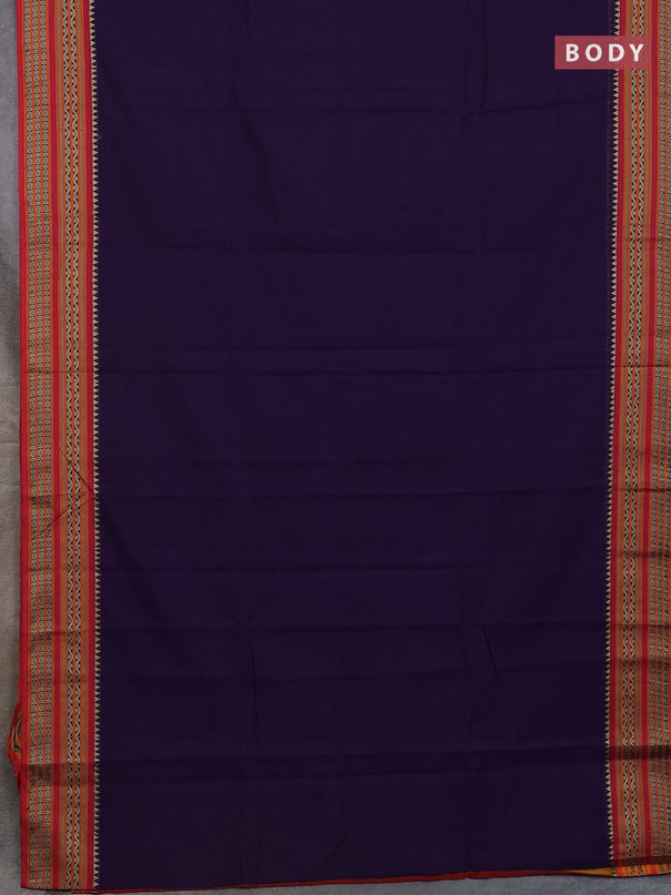Narayanpet cotton saree violet and maroon with plain body and thread woven border