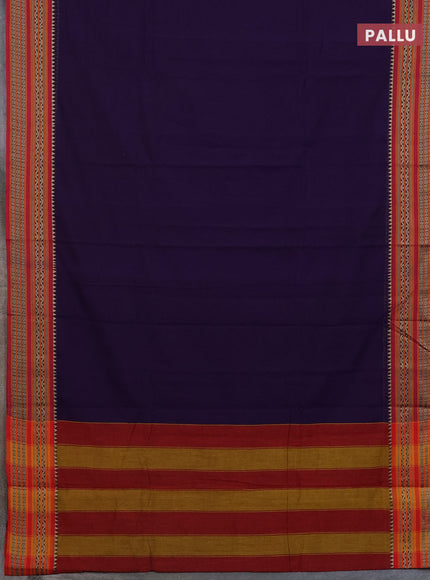 Narayanpet cotton saree violet and maroon with plain body and thread woven border