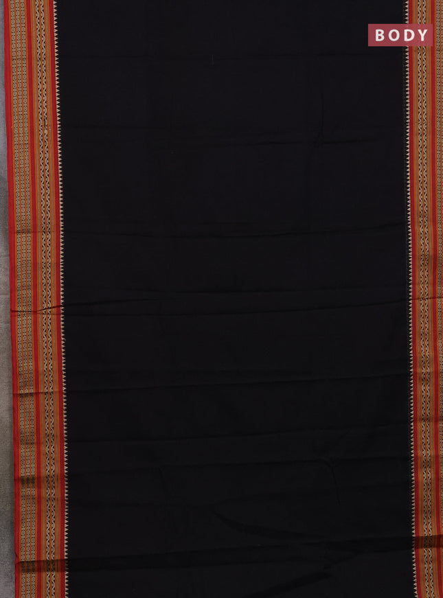 Narayanpet cotton saree black and maroon with plain body and thread woven border