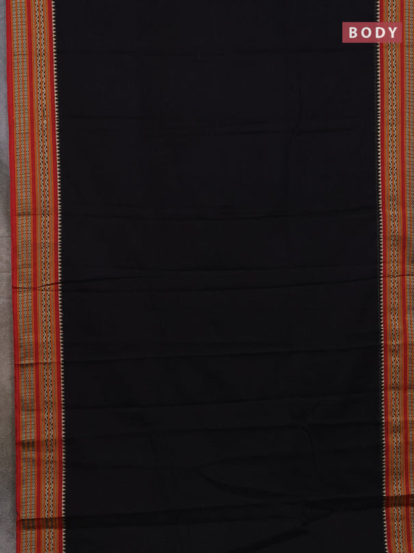 Narayanpet cotton saree black and maroon with plain body and thread woven border