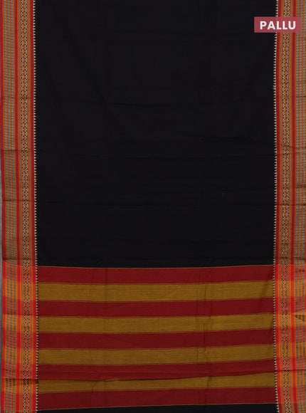 Narayanpet cotton saree black and maroon with plain body and thread woven border