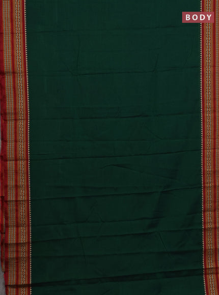 Narayanpet cotton saree bottle green and maroon with plain body and thread woven border