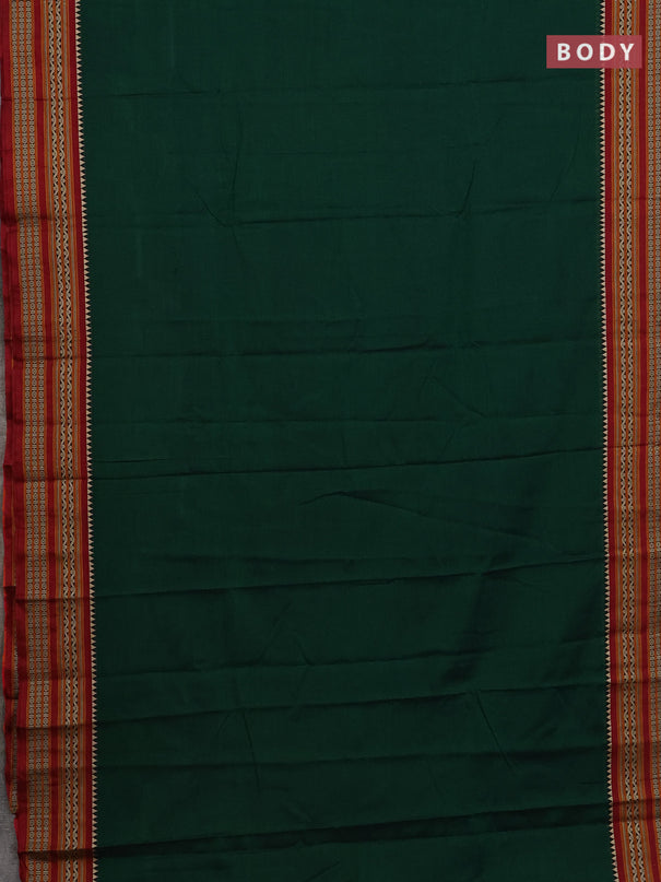 Narayanpet cotton saree bottle green and maroon with plain body and thread woven border