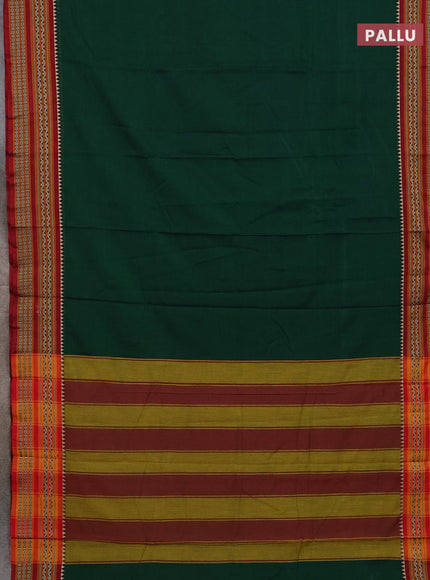 Narayanpet cotton saree bottle green and maroon with plain body and thread woven border