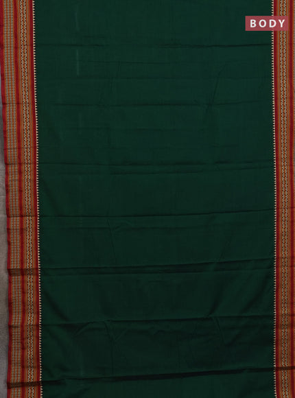 Narayanpet cotton saree bottle green and off white with plain body and thread woven border
