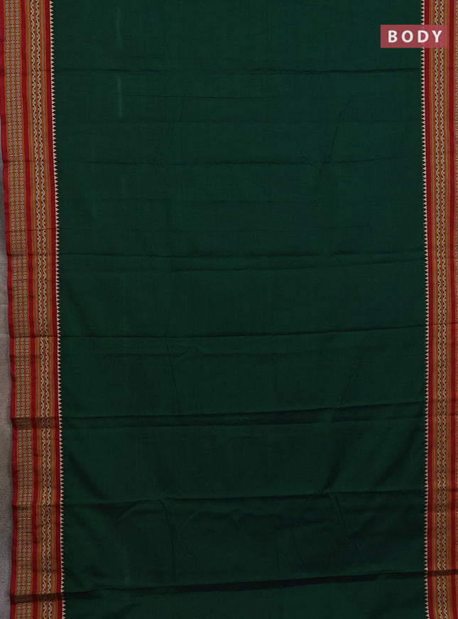 Narayanpet cotton saree bottle green and off white with plain body and thread woven border