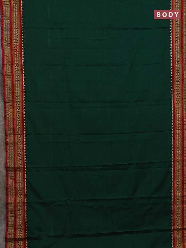 Narayanpet cotton saree bottle green and off white with plain body and thread woven border