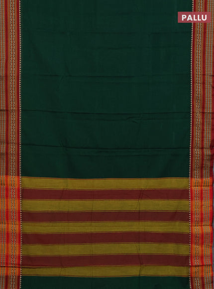 Narayanpet cotton saree bottle green and off white with plain body and thread woven border