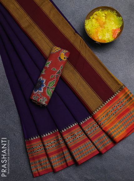 Narayanpet cotton saree violet and maroon with plain body and thread woven border
