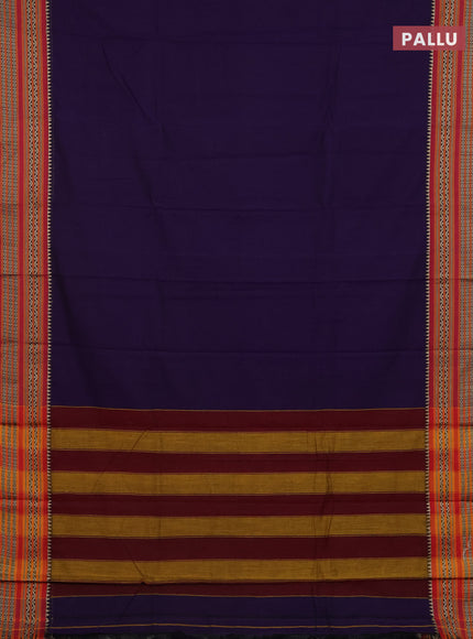 Narayanpet cotton saree violet and maroon with plain body and thread woven border