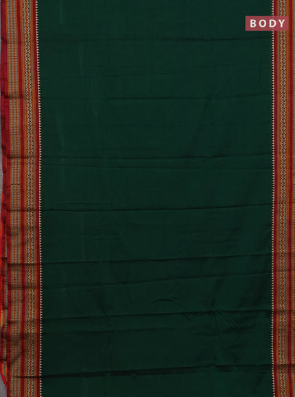 Narayanpet cotton saree bottle green and offwhite with plain body and thread woven border