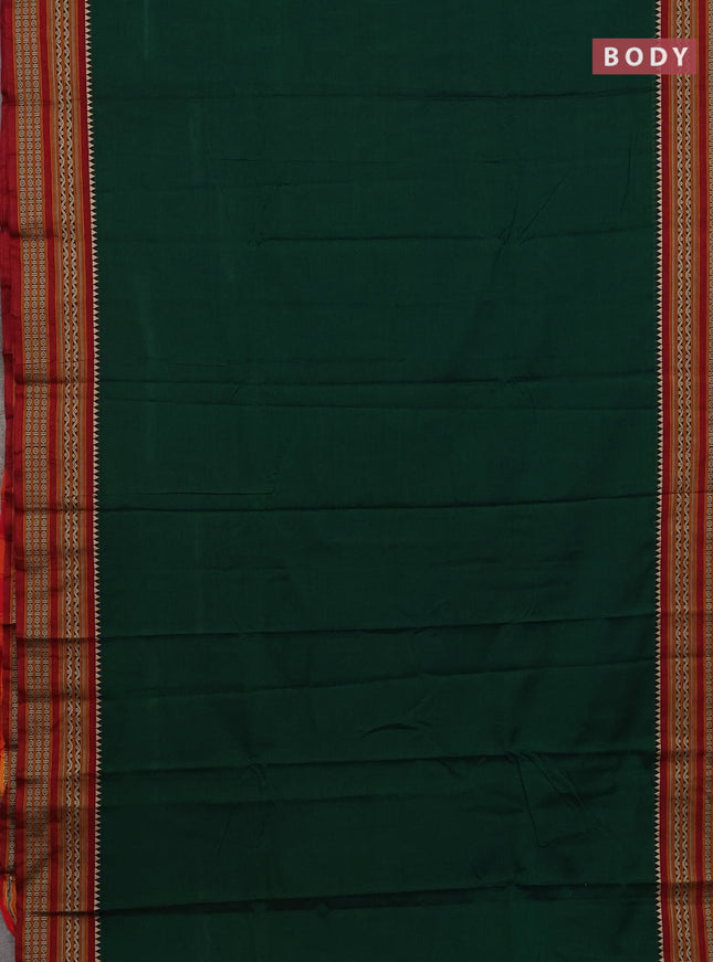 Narayanpet cotton saree bottle green and offwhite with plain body and thread woven border