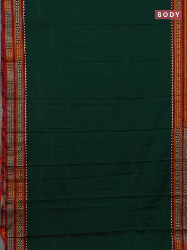 Narayanpet cotton saree bottle green and offwhite with plain body and thread woven border