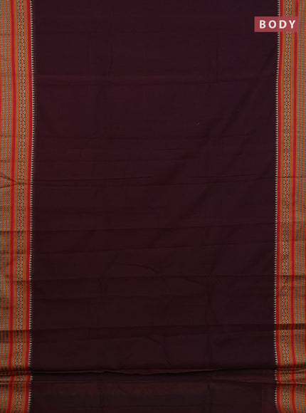 Narayanpet cotton saree deep wine and mustard yellow with plain body and thread woven border