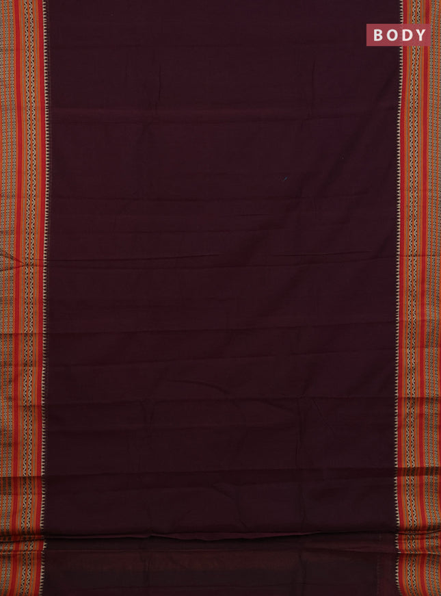 Narayanpet cotton saree deep wine and mustard yellow with plain body and thread woven border