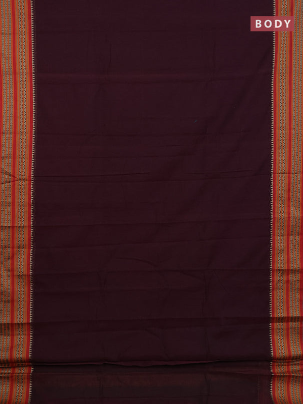 Narayanpet cotton saree deep wine and mustard yellow with plain body and thread woven border
