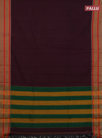 Narayanpet cotton saree deep wine and mustard yellow with plain body and thread woven border