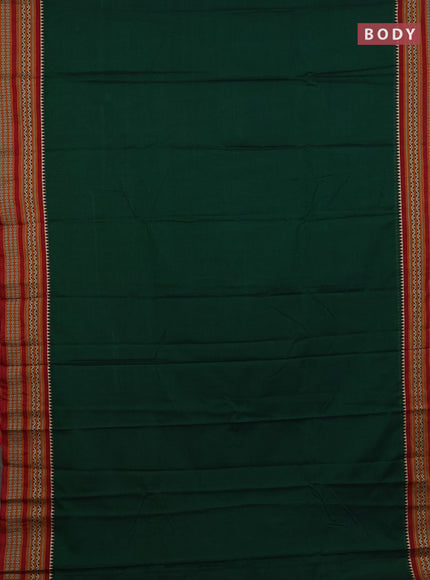 Narayanpet cotton saree bottle green and mustard yellow with plain body and thread woven border