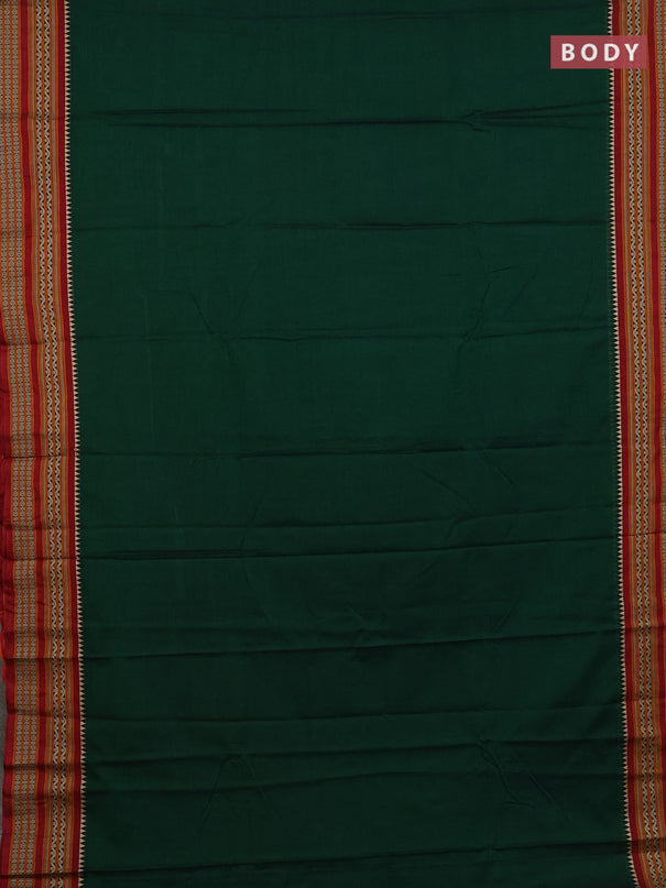 Narayanpet cotton saree bottle green and mustard yellow with plain body and thread woven border
