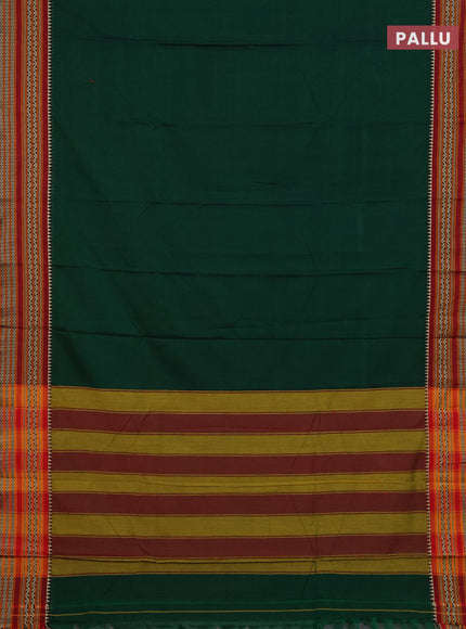 Narayanpet cotton saree bottle green and mustard yellow with plain body and thread woven border