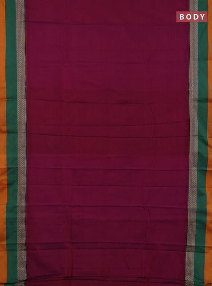 Narayanpet cotton saree magenta pink and off white with plain body and thread woven simple border