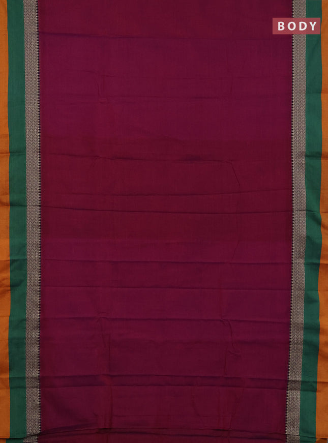 Narayanpet cotton saree magenta pink and off white with plain body and thread woven simple border