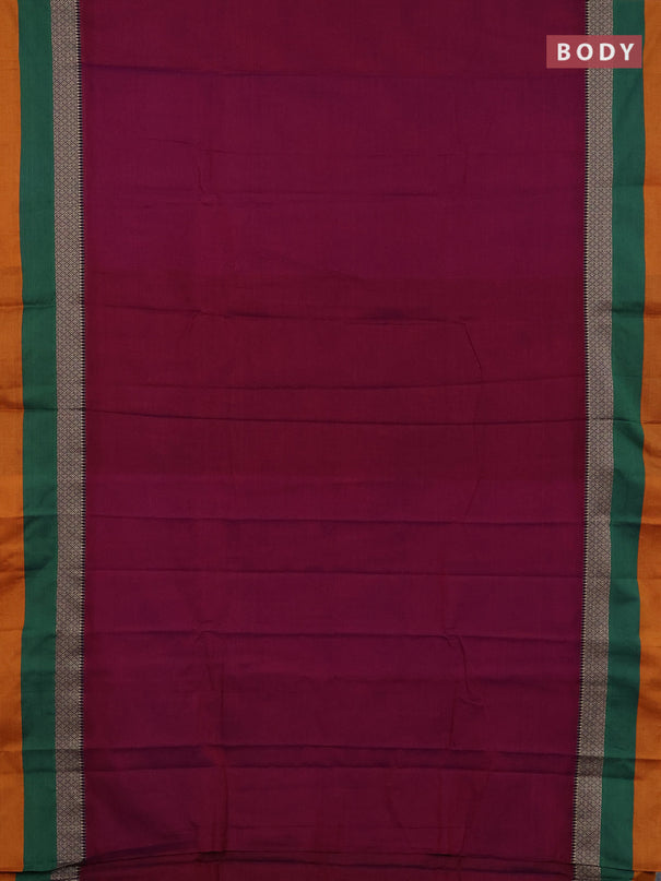 Narayanpet cotton saree magenta pink and off white with plain body and thread woven simple border