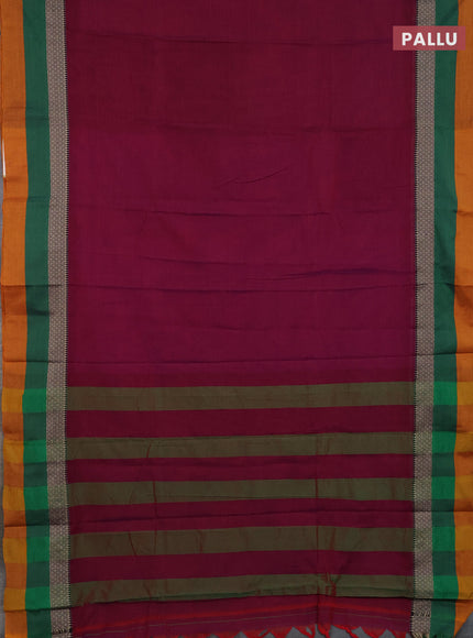 Narayanpet cotton saree magenta pink and off white with plain body and thread woven simple border