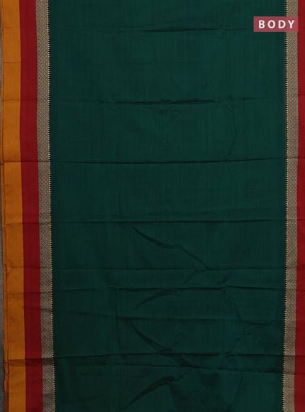 Narayanpet cotton saree bottle green and yellow with plain body and thread woven simple border