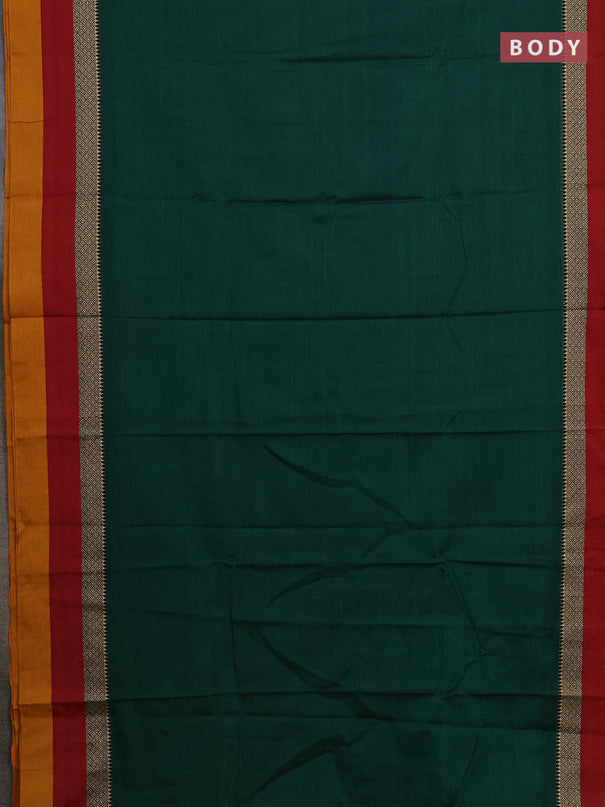 Narayanpet cotton saree bottle green and yellow with plain body and thread woven simple border