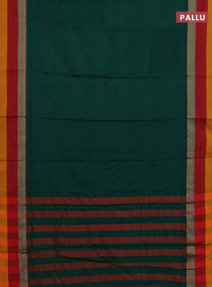 Narayanpet cotton saree bottle green and yellow with plain body and thread woven simple border