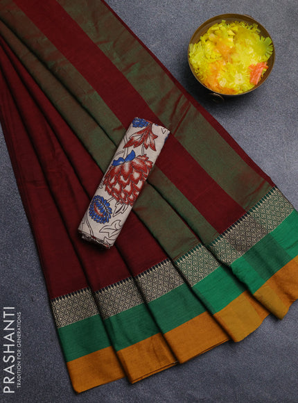 Narayanpet cotton saree maroon and off white with plain body and thread woven simple border