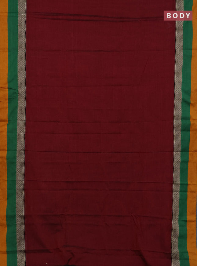 Narayanpet cotton saree maroon and off white with plain body and thread woven simple border