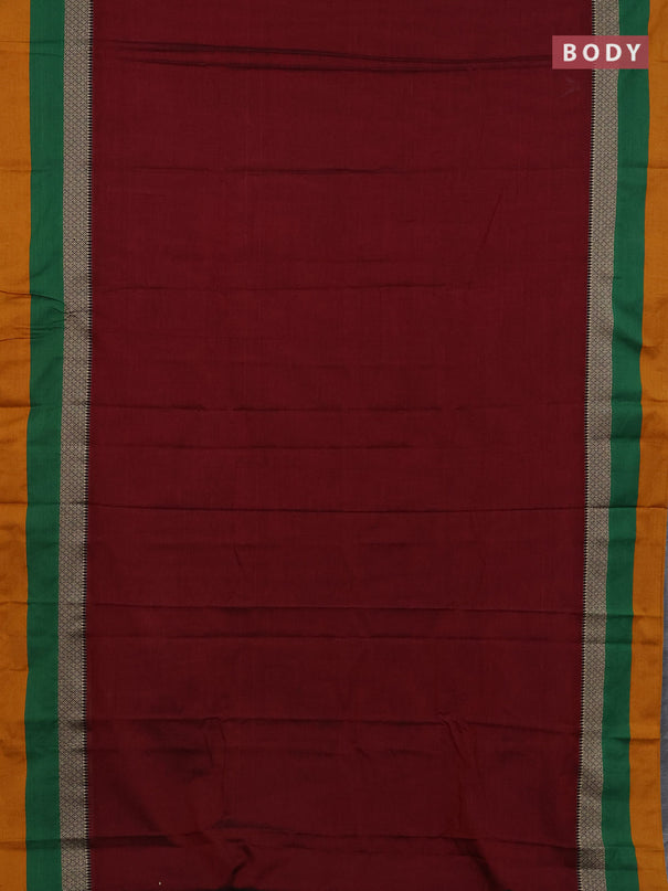 Narayanpet cotton saree maroon and off white with plain body and thread woven simple border